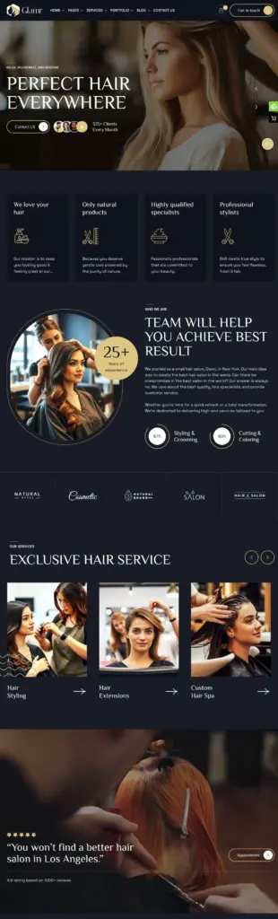 Elegantes Website Design Beispiel für Friseursalons und Beauty Studios – mit dem WISE Webagentur Starter Paket erstellt.